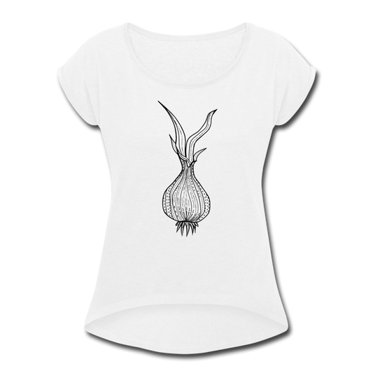 Frauen T-Shirt mit gerollten Ärmeln - "Doodle Zwiebel" - Hinter dem Mond