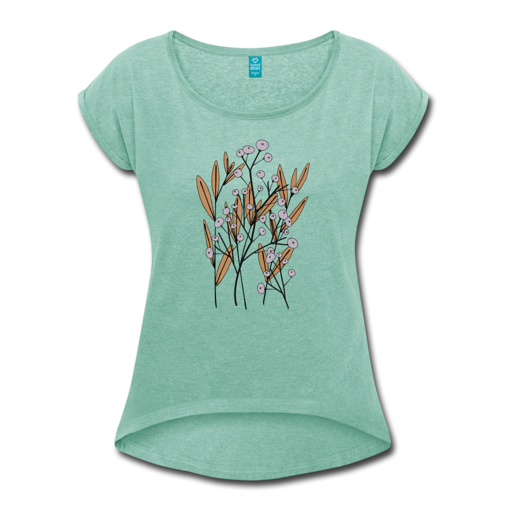 Frauen T-Shirt mit gerollten Ärmeln - "Hygge Herbstgras" - Hinter dem Mond