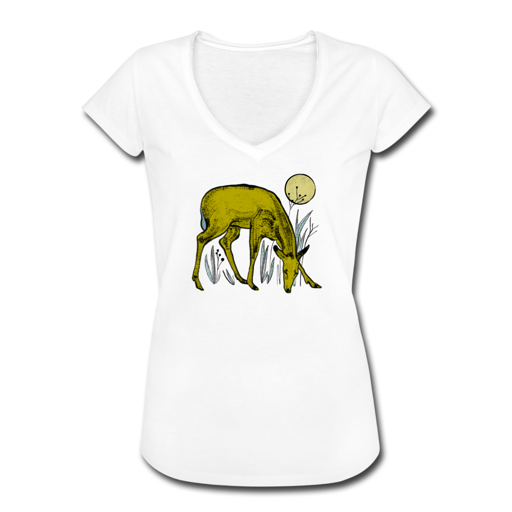Frauen Vintage T-Shirt - "Reh in Olive" - Hinter dem Mond