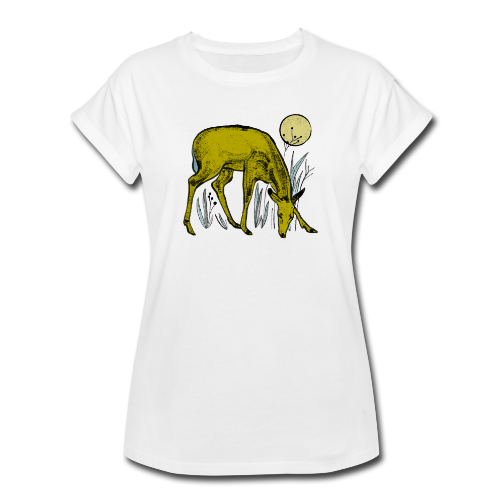 Frauen Oversize T-Shirt - "Reh in Olive" - Hinter dem Mond