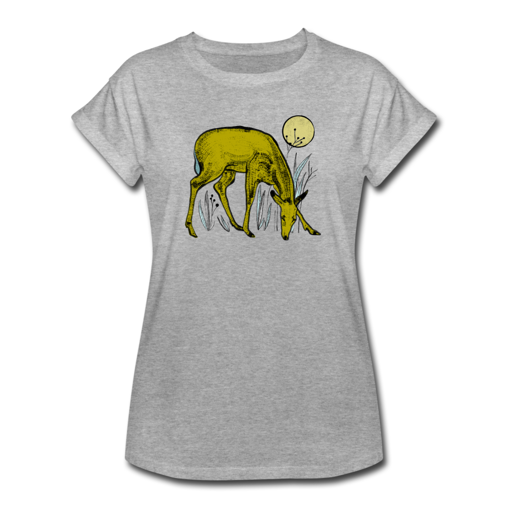 Frauen Oversize T-Shirt - "Reh in Olive" - Hinter dem Mond