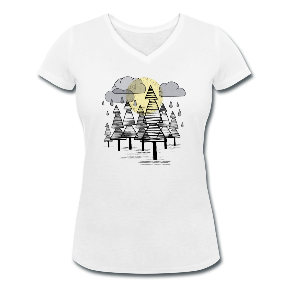 Frauen Bio-T-Shirt mit V-Ausschnitt - "Herbstregen" - Hinter dem Mond