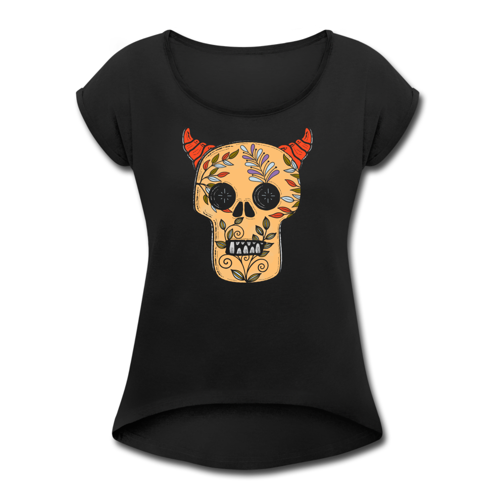 Frauen T-Shirt mit gerollten Ärmeln - "Teufelsschädel" - Hinter dem Mond