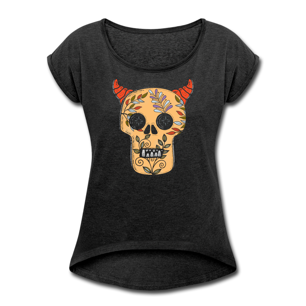 Frauen T-Shirt mit gerollten Ärmeln - "Teufelsschädel" - Hinter dem Mond
