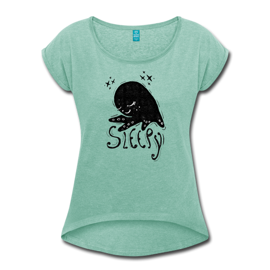 Frauen T-Shirt mit gerollten Ärmeln - "Oktopus träumt" - Hinter dem Mond