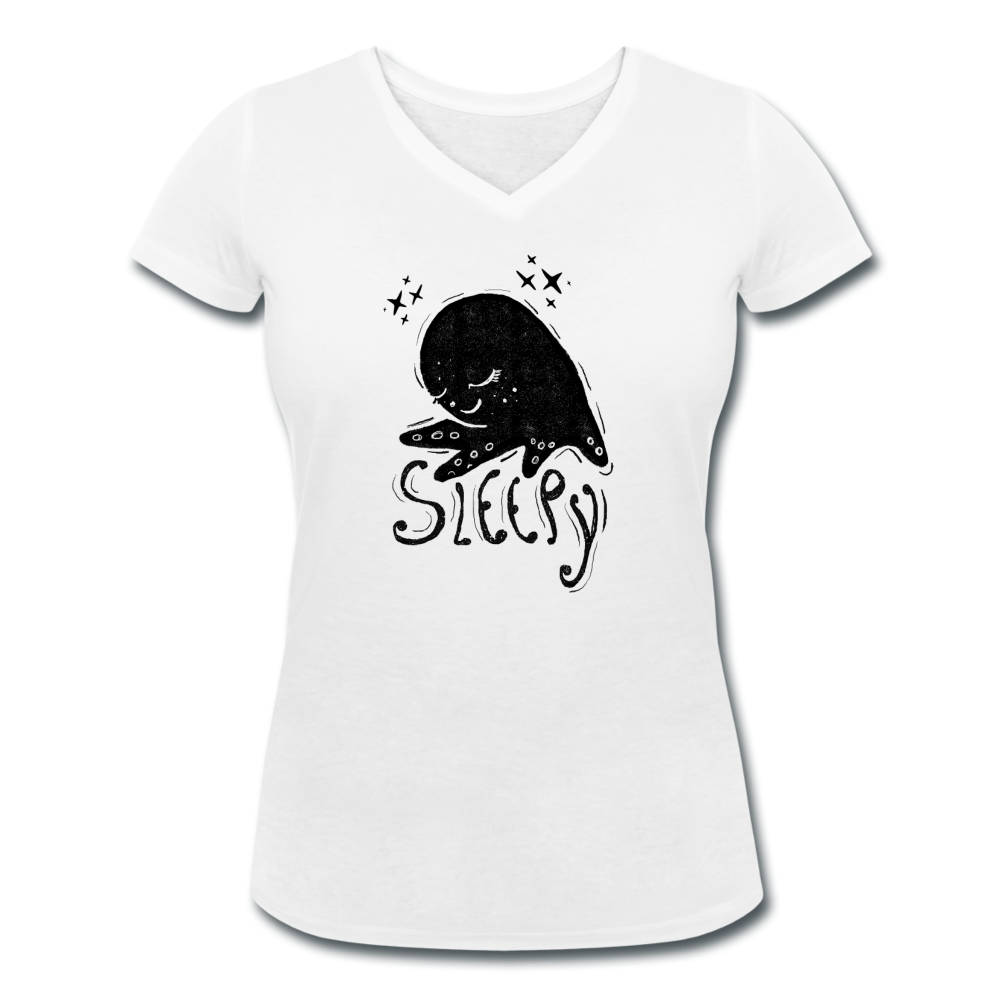 Frauen Bio-T-Shirt mit V-Ausschnitt - "Oktopus träumt" - Hinter dem Mond