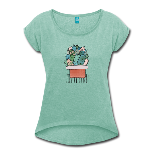 Frauen T-Shirt mit gerollten Ärmeln - "Kaktus in Terracotta" - Hinter dem Mond