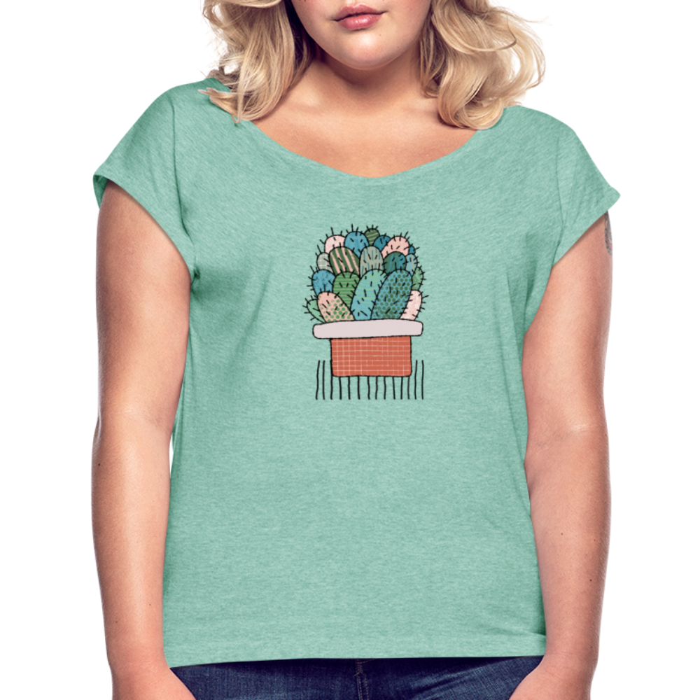 Frauen T-Shirt mit gerollten Ärmeln - "Kaktus in Terracotta" - Hinter dem Mond