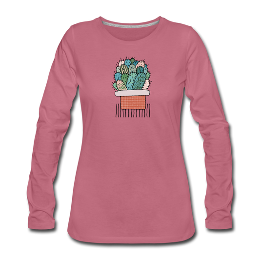 Frauen Premium Langarmshirt - "Kaktus in Terracotta" - Hinter dem Mond