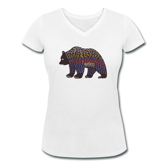 Frauen Bio-T-Shirt mit V-Ausschnitt - "Bunter Grizzly" - Hinter dem Mond