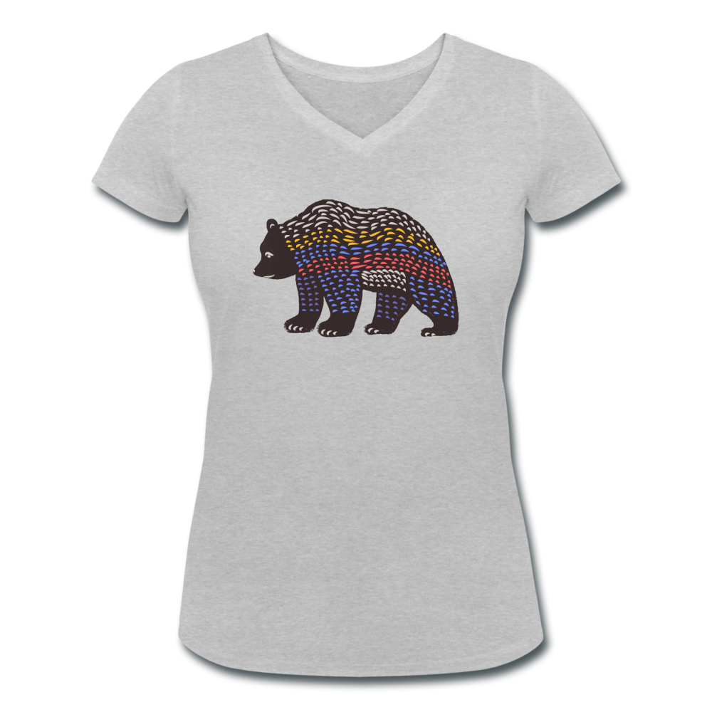 Frauen Bio-T-Shirt mit V-Ausschnitt - "Bunter Grizzly" - Hinter dem Mond