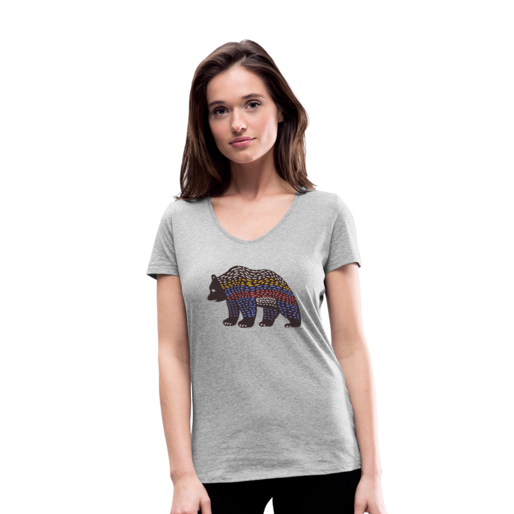 Frauen Bio-T-Shirt mit V-Ausschnitt - "Bunter Grizzly" - Hinter dem Mond