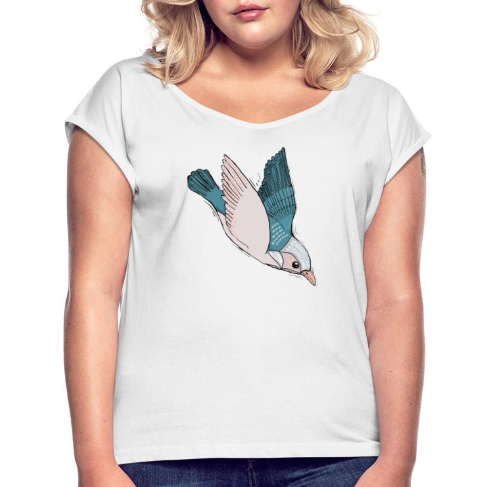 Frauen T-Shirt mit gerollten Ärmeln - "Vogel im Sturzflug" - Hinter dem Mond