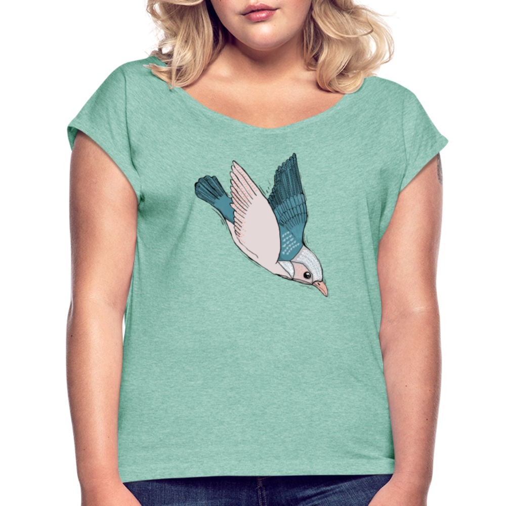Frauen T-Shirt mit gerollten Ärmeln - "Vogel im Sturzflug" - Hinter dem Mond