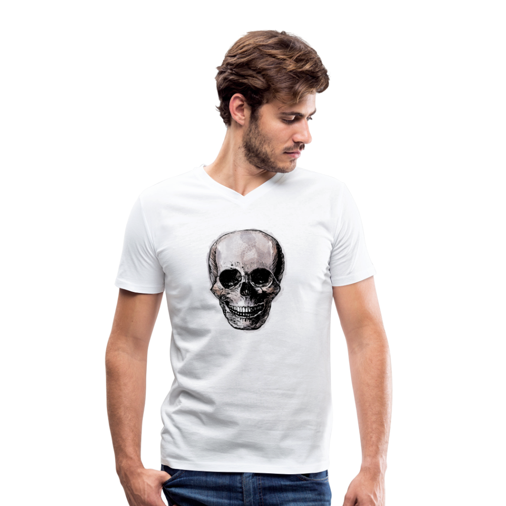 Männer Bio-T-Shirt mit V-Ausschnitt - "Totenkopf in Tinte" - Hinter dem Mond