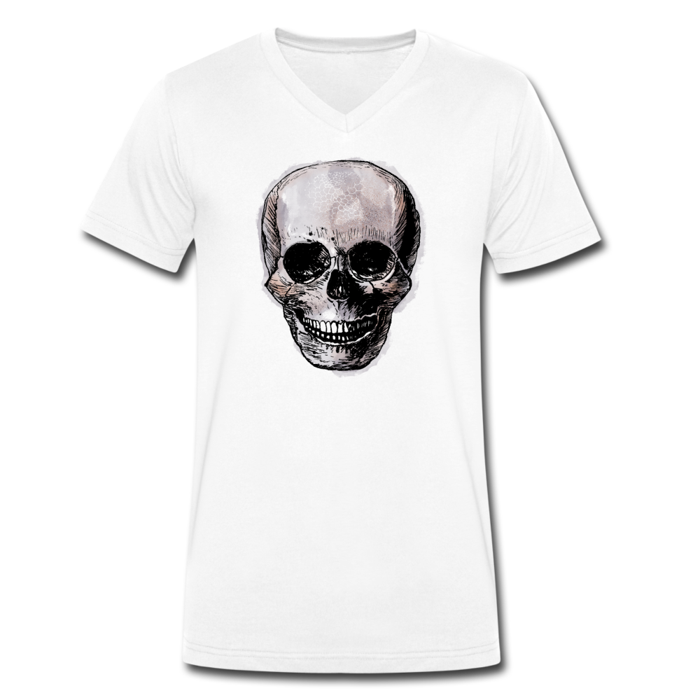 Männer Bio-T-Shirt mit V-Ausschnitt - "Totenkopf in Tinte" - Hinter dem Mond