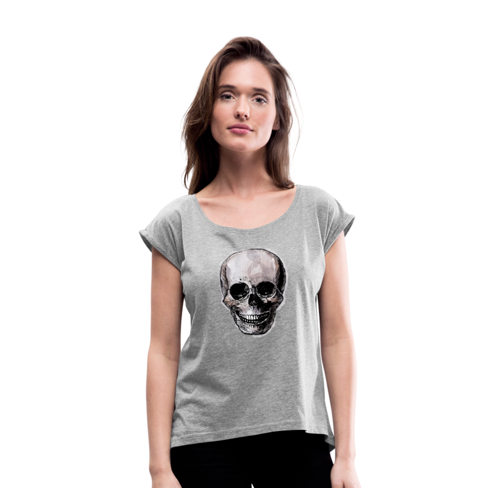 Frauen T-Shirt mit gerollten Ärmeln - "Totenkopf in Tinte" - Hinter dem Mond