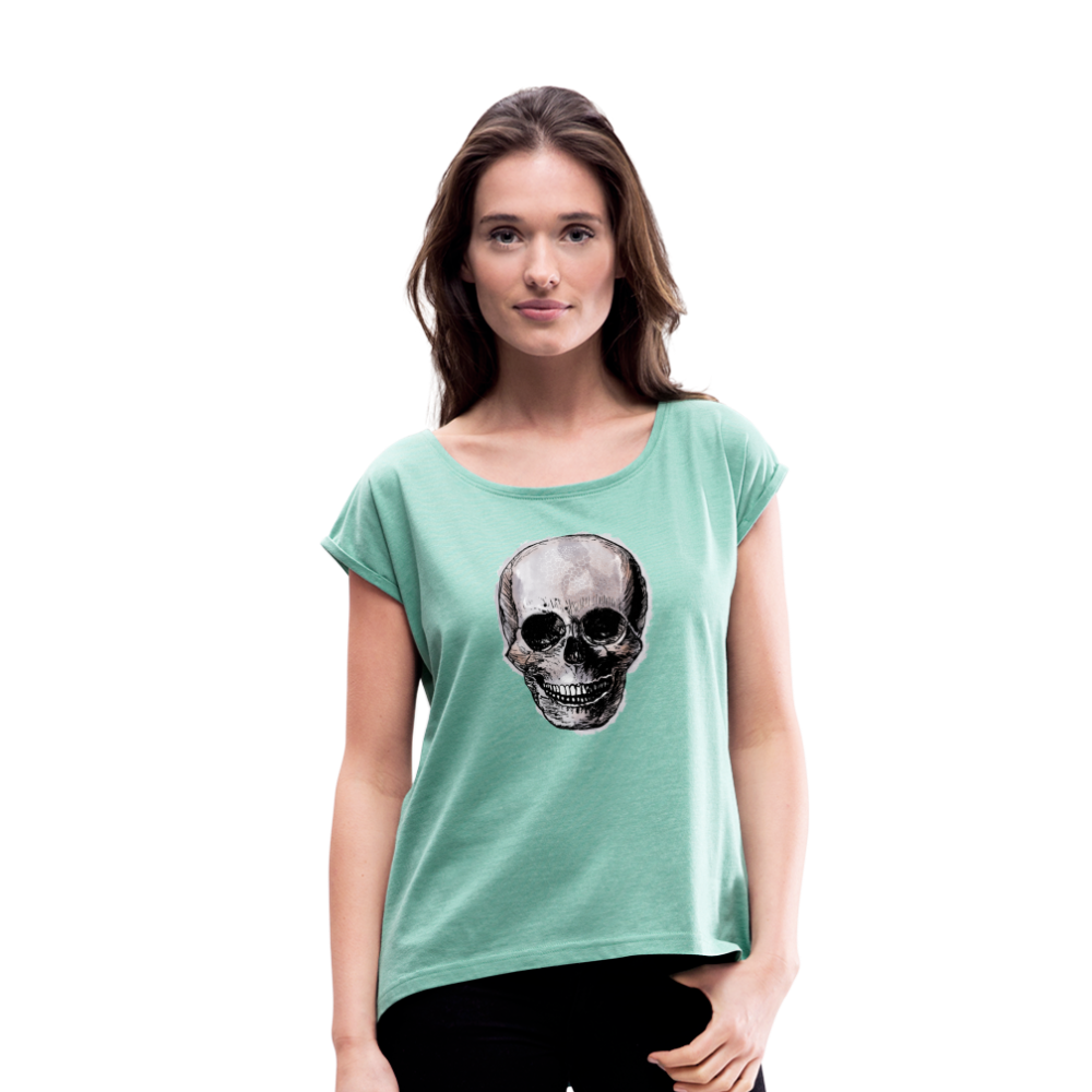 Frauen T-Shirt mit gerollten Ärmeln - "Totenkopf in Tinte" - Hinter dem Mond
