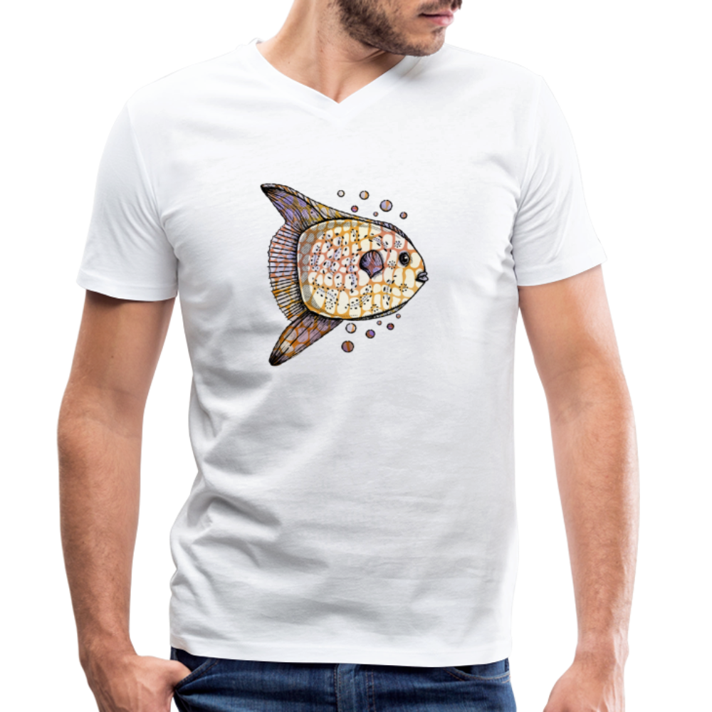 Männer Bio-T-Shirt mit V-Ausschnitt - "Fantastischer Mondfisch" - Hinter dem Mond