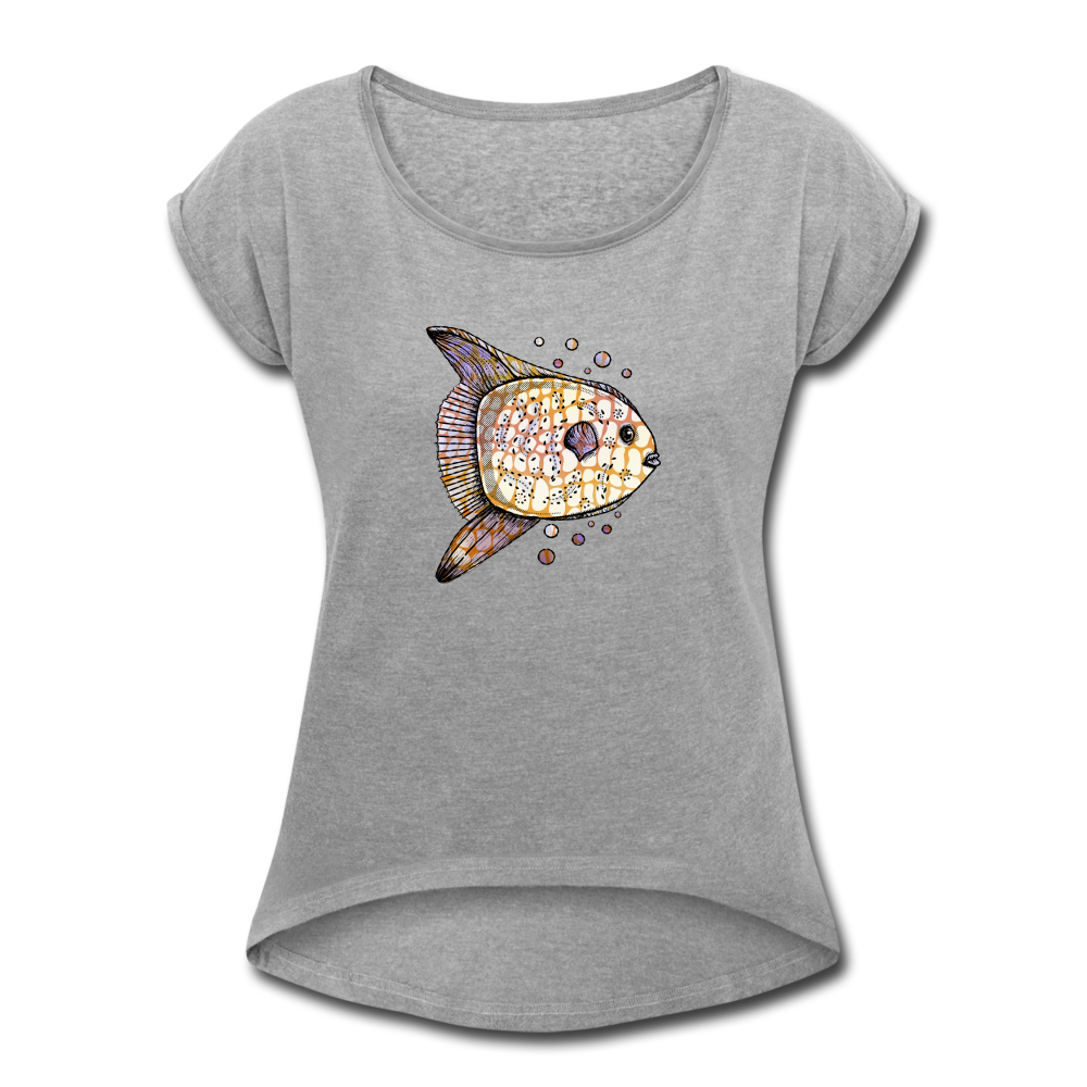 Frauen T-Shirt mit gerollten Ärmeln - "Fantastischer Mondfisch" - Hinter dem Mond