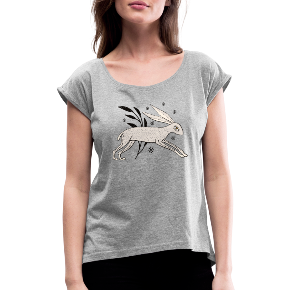 Frauen T-Shirt mit gerollten Ärmeln - "Winterhase" - Hinter dem Mond