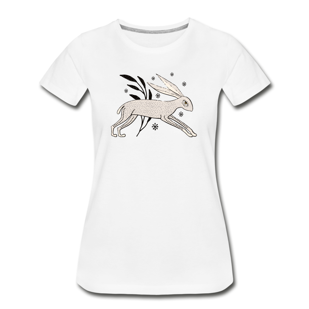 Frauen Premium Bio T-Shirt - "Winterhase" - Hinter dem Mond