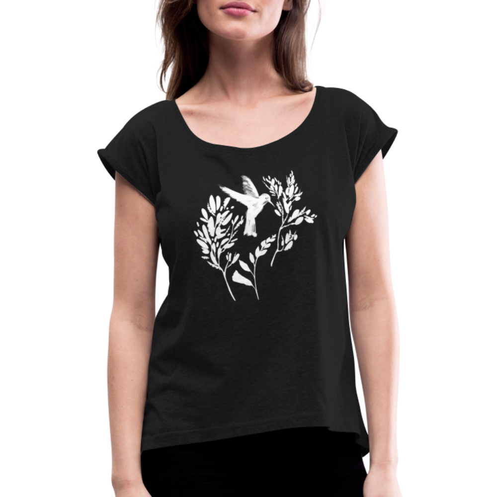 Frauen T-Shirt mit gerollten Ärmeln - "Vogel Floral" - Hinter dem Mond