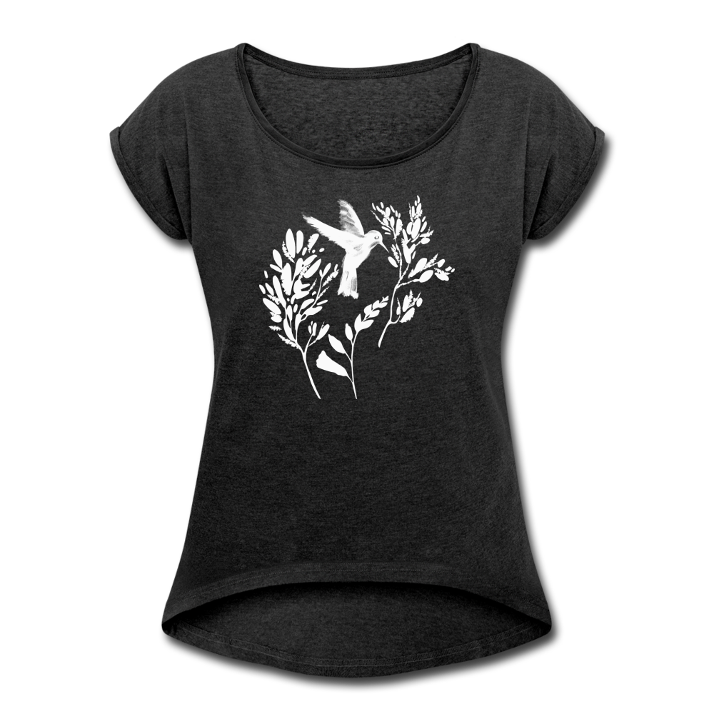 Frauen T-Shirt mit gerollten Ärmeln - "Vogel Floral" - Hinter dem Mond