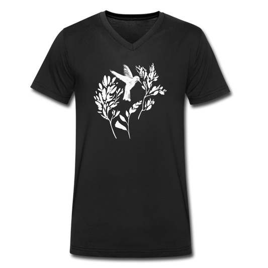 Männer Bio-T-Shirt mit V-Ausschnitt - "Vogel Floral" - Hinter dem Mond