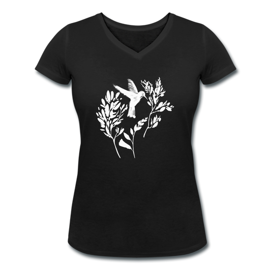 Frauen Bio-T-Shirt mit V-Ausschnitt - "Vogel Floral" - Hinter dem Mond