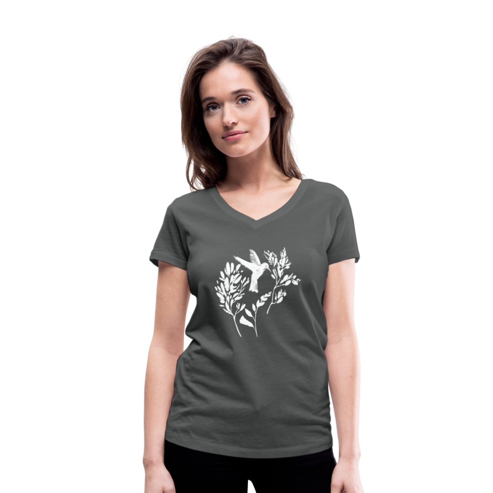 Frauen Bio-T-Shirt mit V-Ausschnitt - "Vogel Floral" - Hinter dem Mond