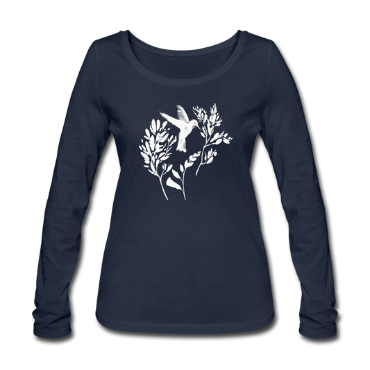 Frauen Bio-Langarmshirt - "Vogel Floral" - Hinter dem Mond
