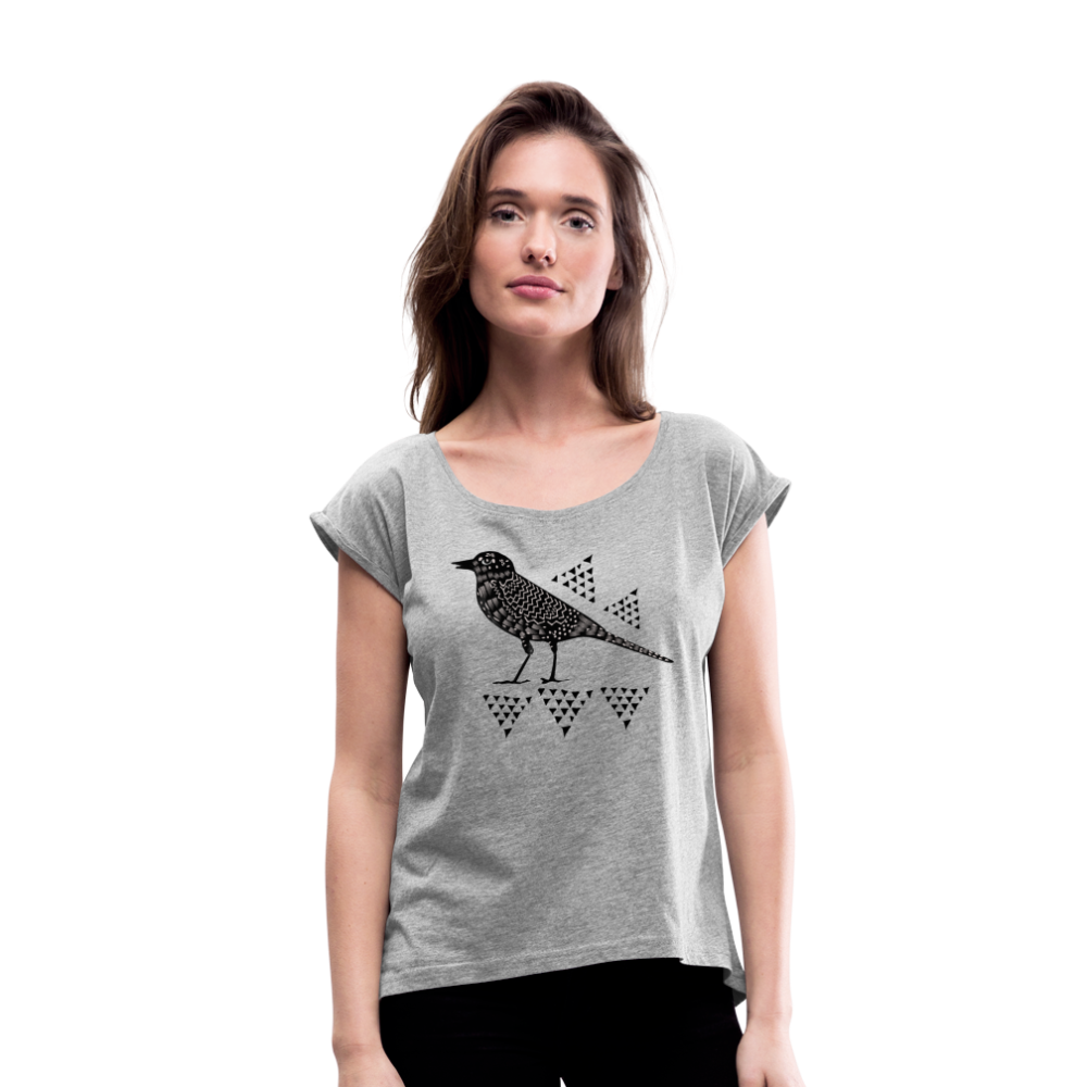 Frauen T-Shirt mit gerollten Ärmeln - "Triangel-Vogel" - Hinter dem Mond