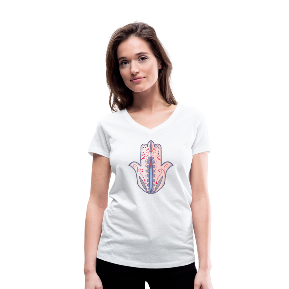 Frauen Bio-T-Shirt mit V-Ausschnitt - "Hand der Fatima" - Hinter dem Mond