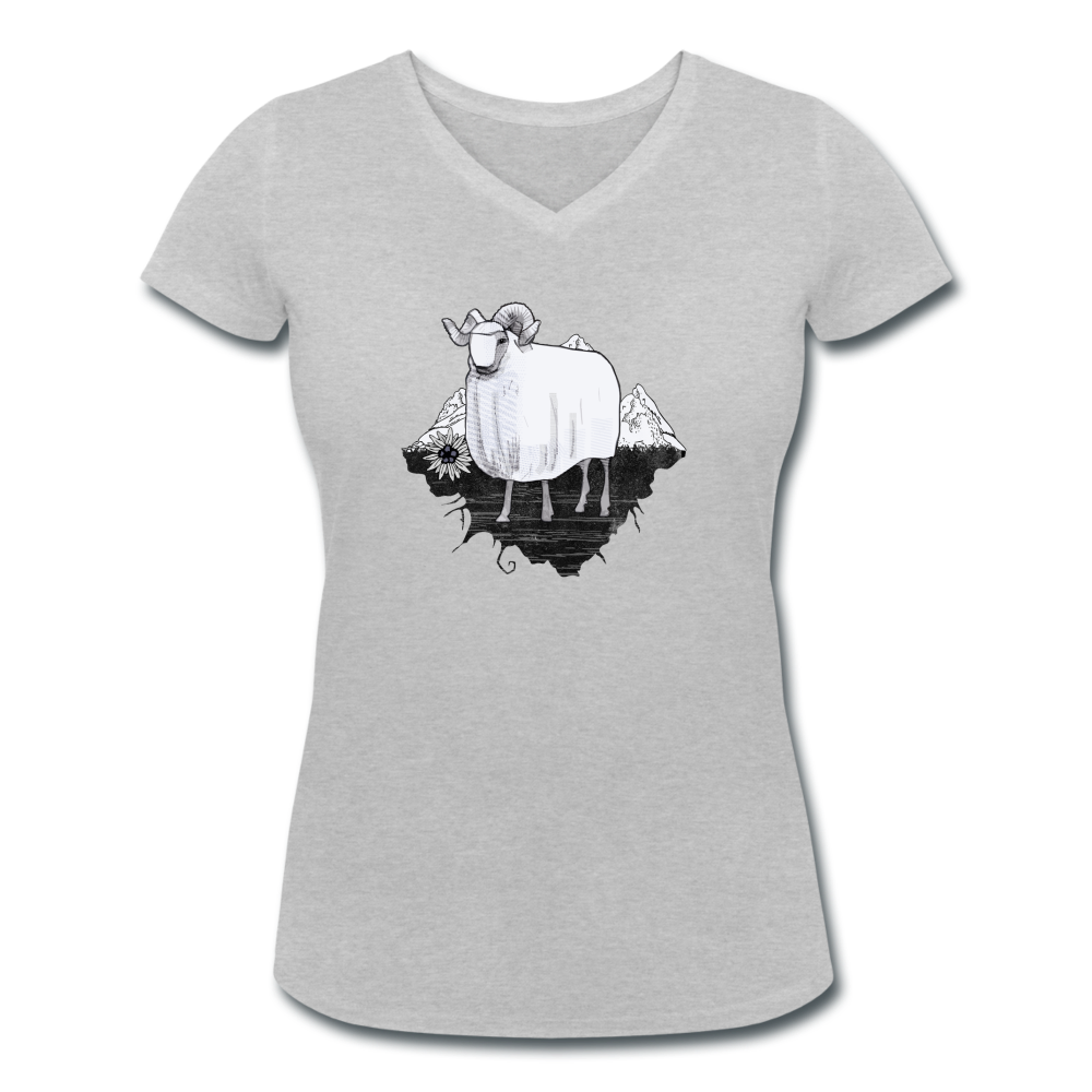Frauen Bio-T-Shirt mit V-Ausschnitt - "Schaf in den Bergen" - Hinter dem Mond