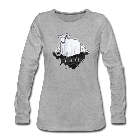 Frauen Premium Langarmshirt "Schaf in den Bergen" - Hinter dem Mond