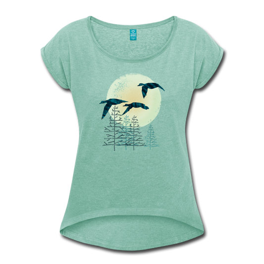 Frauen T-Shirt mit gerollten Ärmeln - "Zugvögel" - Hinter dem Mond