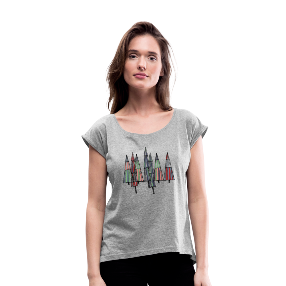 Frauen T-Shirt mit gerollten Ärmeln - "Kritzelkratzel-Weihnachtsbäume" - Hinter dem Mond