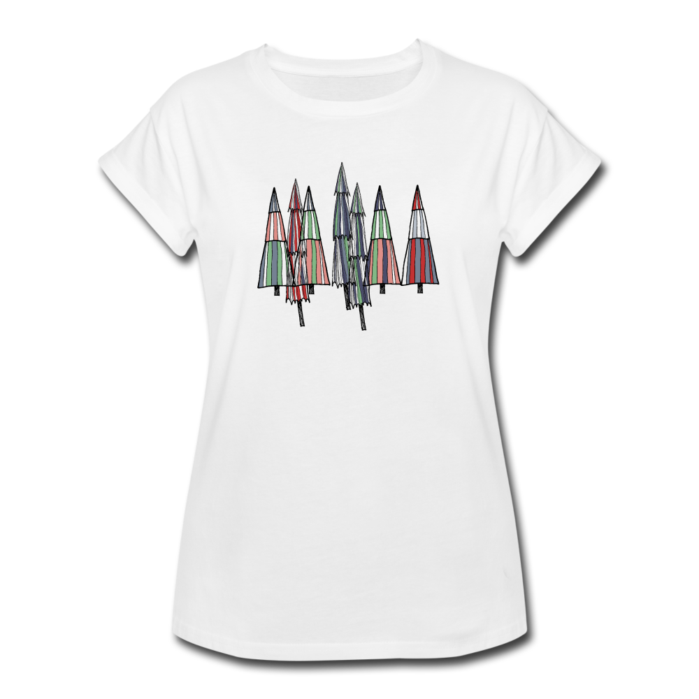 Frauen Oversize T-Shirt - "Kritzelkratzel-Weihnachtsbäume" - Hinter dem Mond