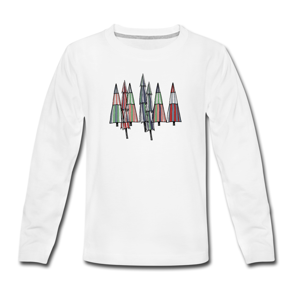 Teenager Premium Langarmshirt - "Kritzelkratzel-Weihnachtsbäume" - Hinter dem Mond