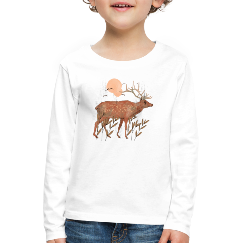 Kinder Premium Langarmshirt - "Hirsch in Herbstfarben" - Hinter dem Mond
