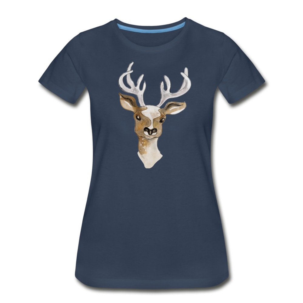 Frauen Premium Bio T-Shirt - "Hirsch in Aquarell" - Hinter dem Mond