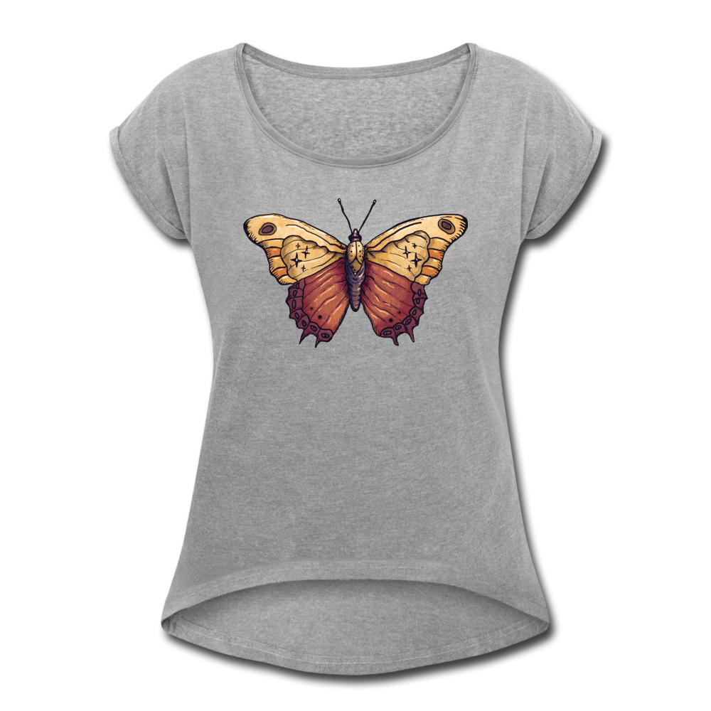 Frauen T-Shirt mit gerollten Ärmeln - "Vintage Schmetterling" - Hinter dem Mond