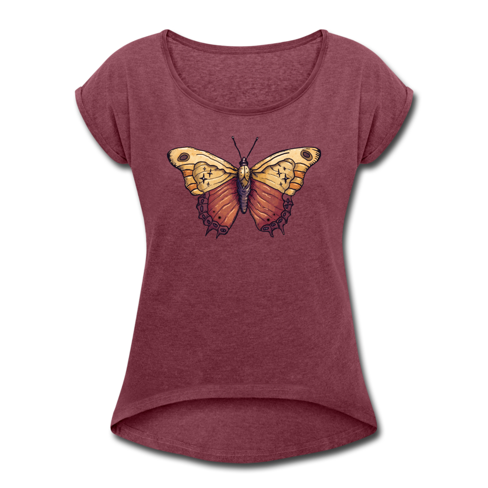 Frauen T-Shirt mit gerollten Ärmeln - "Vintage Schmetterling" - Hinter dem Mond