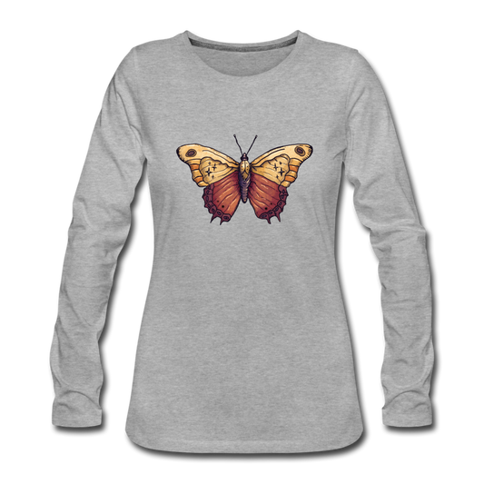 Frauen Premium Langarmshirt - "Vintage Schmetterling" - Hinter dem Mond