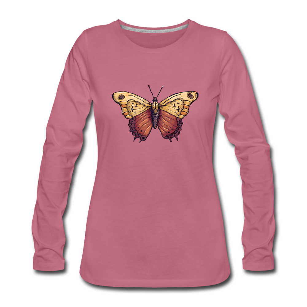 Frauen Premium Langarmshirt - "Vintage Schmetterling" - Hinter dem Mond