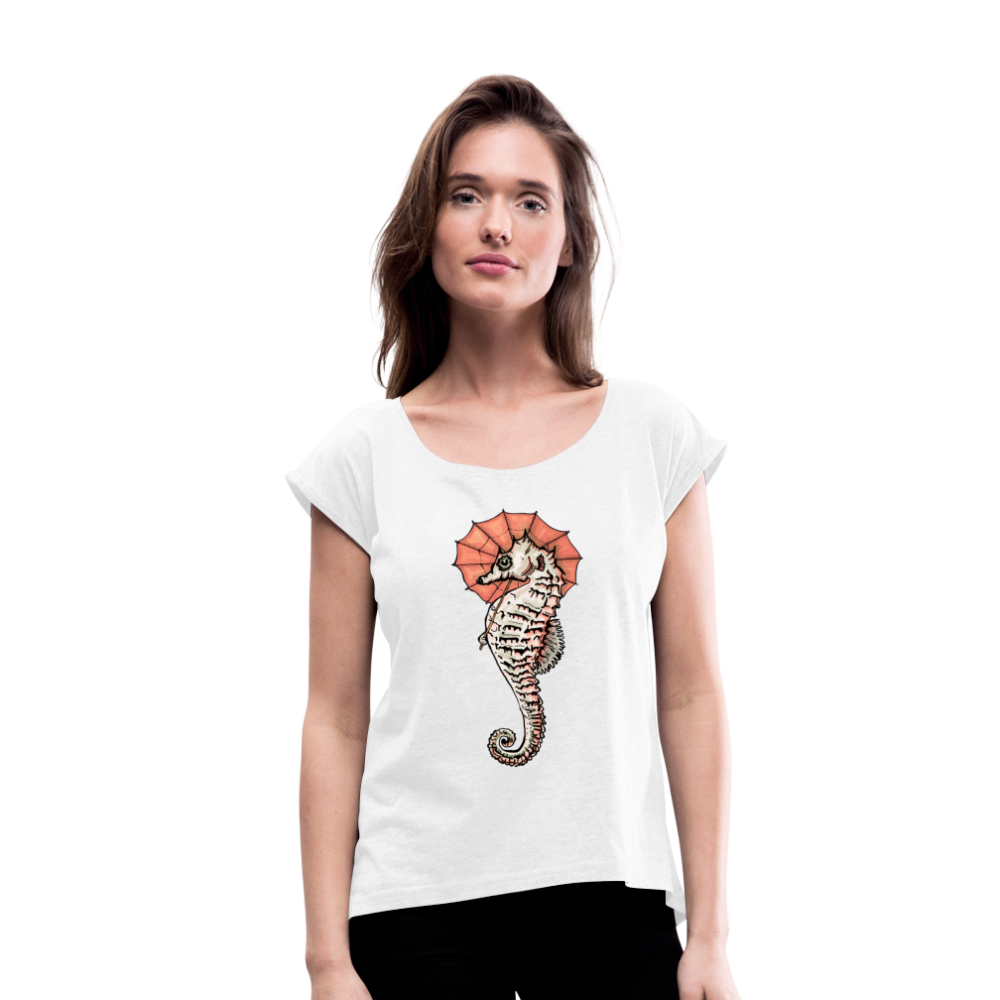 Frauen T-Shirt mit gerollten Ärmeln - "Seepferdchen Mandarin" - Hinter dem Mond