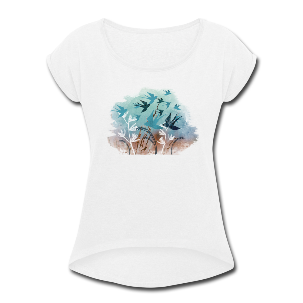Frauen T-Shirt mit gerollten Ärmeln - "Schwalbensommer" - Hinter dem Mond