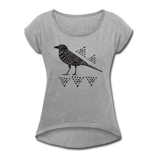 Frauen T-Shirt mit gerollten Ärmeln - "Triangel-Vogel" - Hinter dem Mond