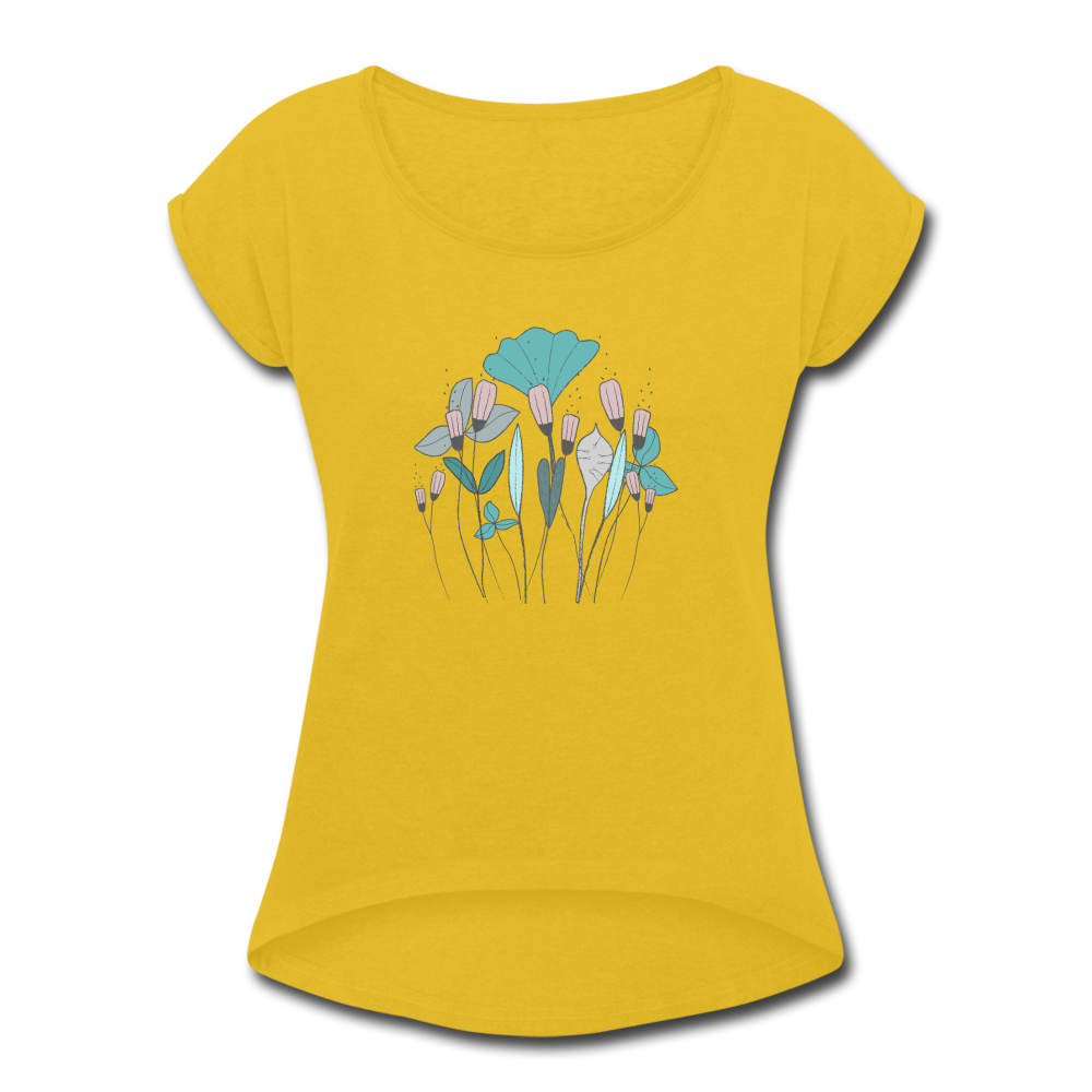Frauen T-Shirt mit gerollten Ärmeln - "Frühlingswiese" - Hinter dem Mond